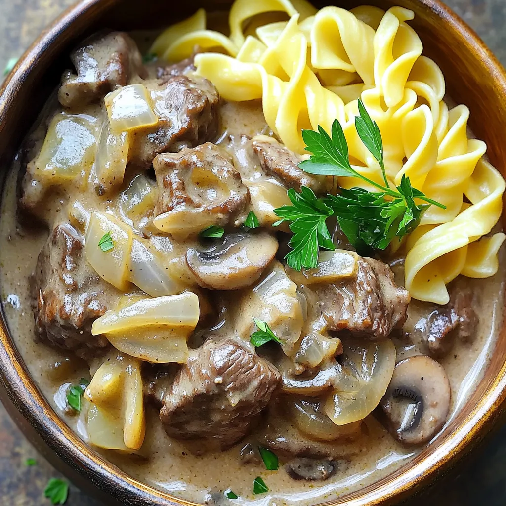 Slow Cooker Beef Stroganoff mit Eiernudeln Rezept