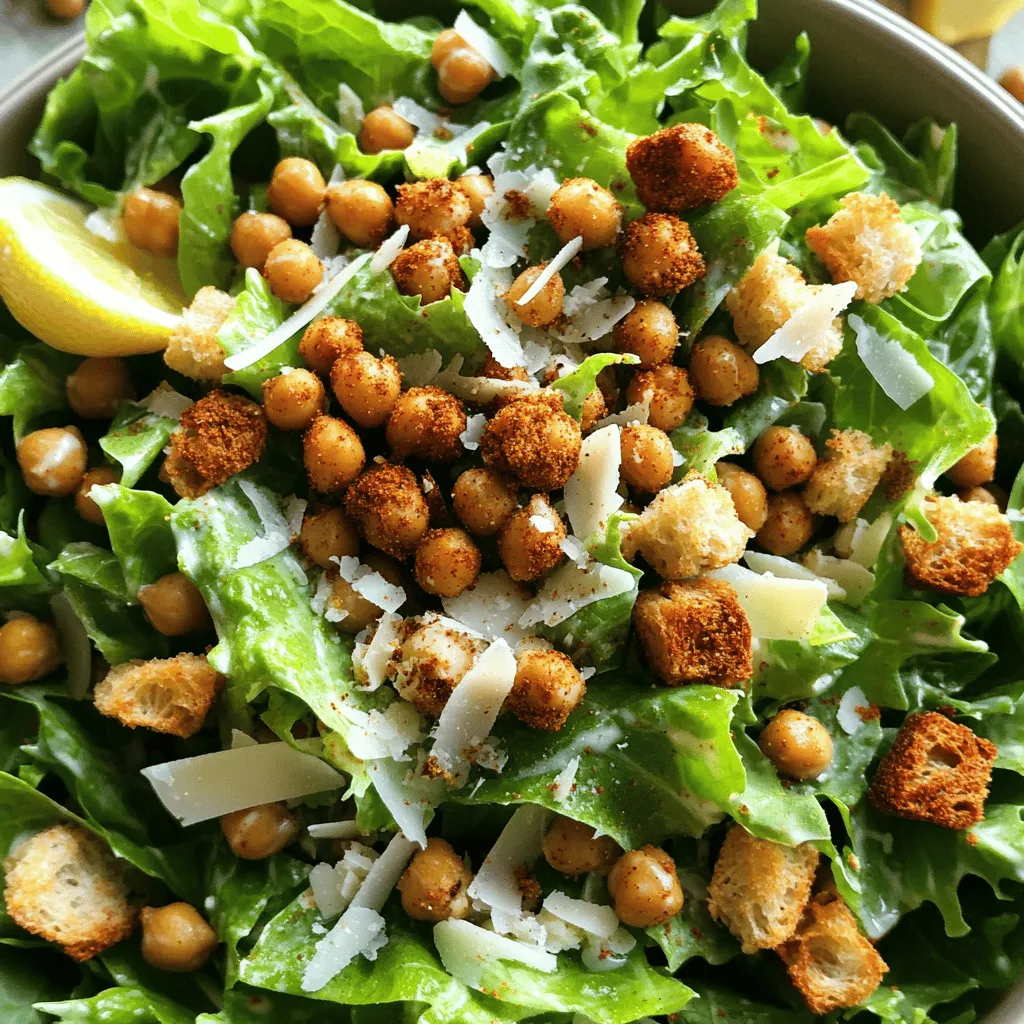 Köstlicher Caesar Salad mit gerösteten Kichererbsen