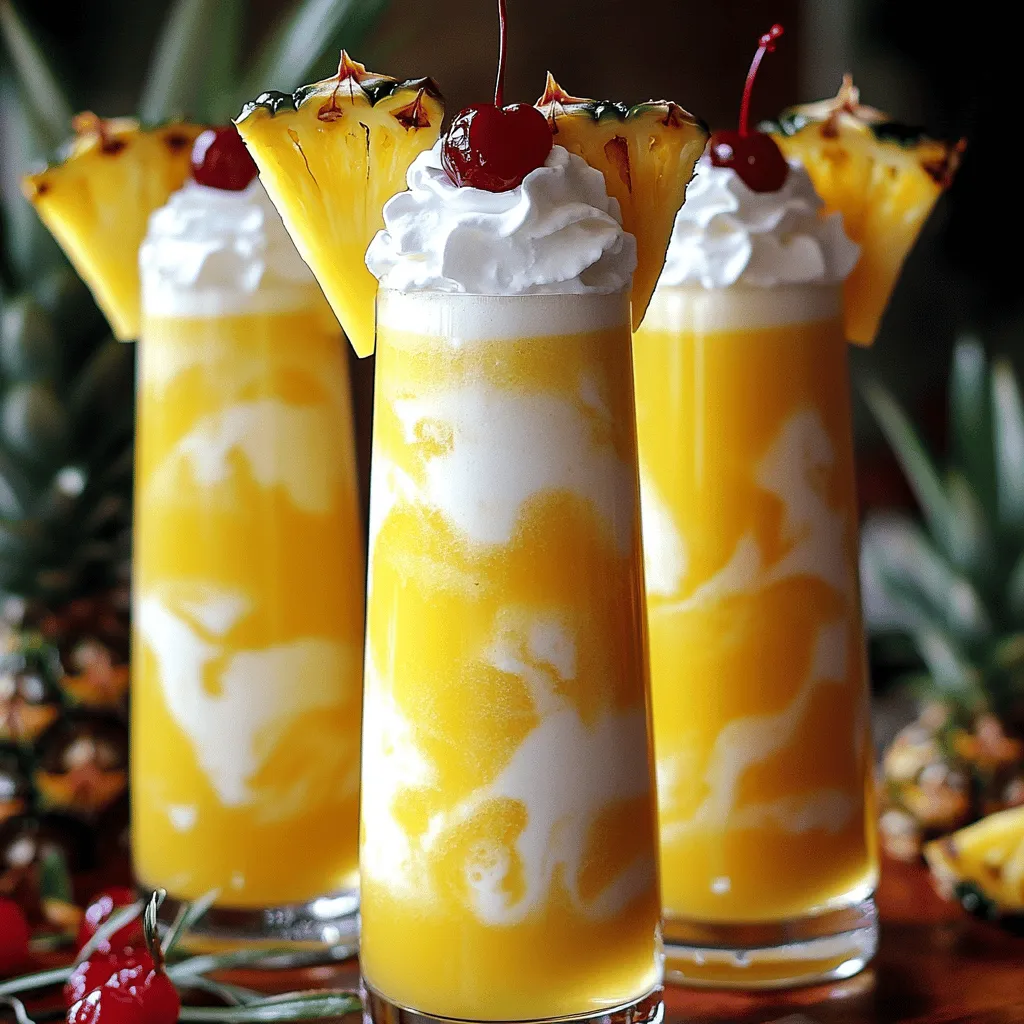 - 1 Tasse ungesüßter Ananassaft - ½ Tasse Kokosmilch - 1 Esslöffel Vanillesirup - 1 Esslöffel brauner Zucker - 1 Tasse zerstoßenes Eis