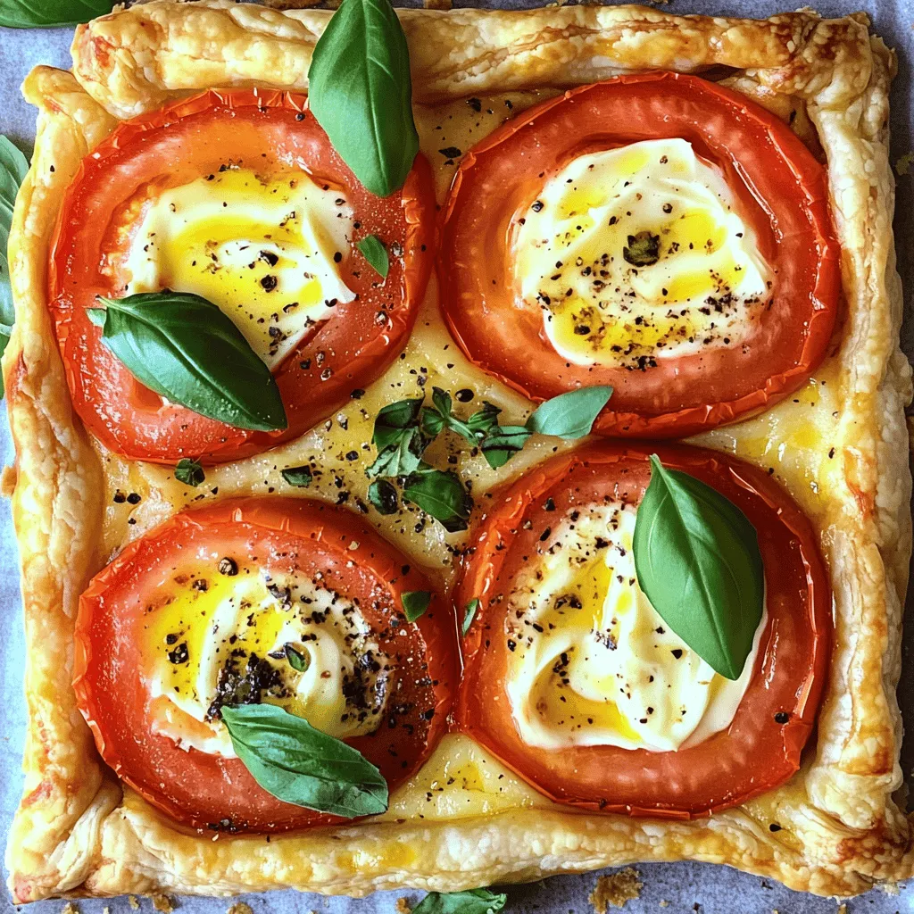 - 4 große, reife Tomaten, in Scheiben - 1 Rolle Blätterteig (fertig aus dem Kühlregal) - 1 Tasse Mayonnaise - 1 Tasse geriebener Käse (z. B. Cheddar oder Mozzarella)