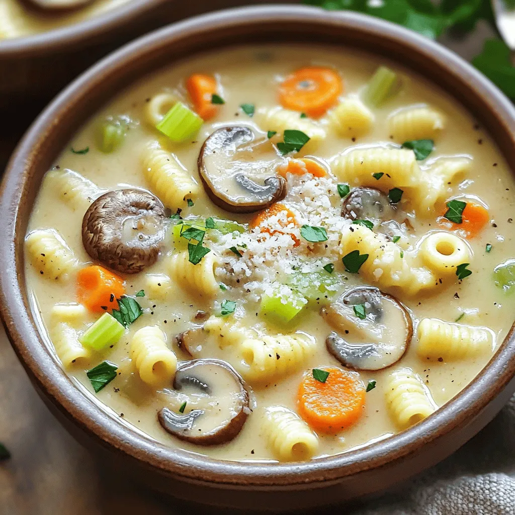 Cremige Mushroom Pasta Soup Schnelle und leckere Mahlzeit