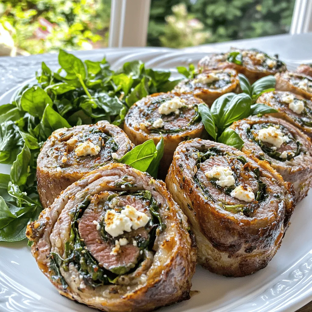 - 500 g Rinderfilet, dünn aufgeschnitten - 150 g frischer Babyspinat - 100 g Feta-Käse, zerbröselt