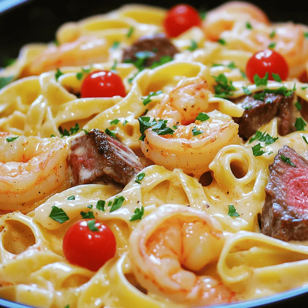 Cajun Shrimp and Steak Alfredo Köstliches Rezept