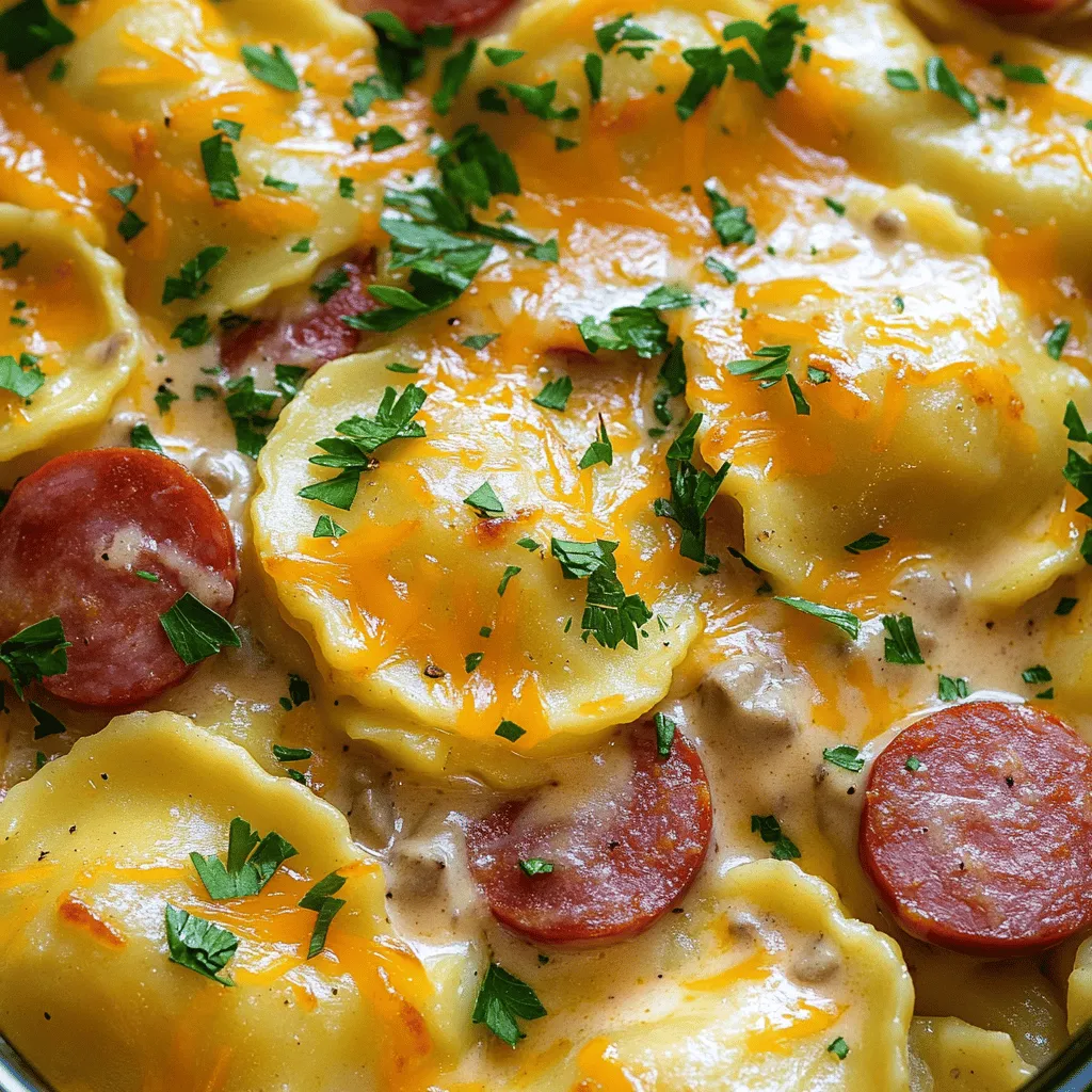 Für den perfekten Crockpot Pierogi Auflauf benötigst du einige Hauptzutaten. Diese Zutaten geben dem Gericht seinen einzigartigen Geschmack. Hier sind die Hauptzutaten: - 2 Tassen gefrorene Pierogi (mit Kartoffel und Käse) - 450 g Kielbasa, in 1,2 cm große Stücke geschnitten - 1 mittelgroße Zwiebel, gewürfelt - 3 Knoblauchzehen, fein gehackt - 1 Dose (295 g) Champignon-Cremesuppe - 1 Tasse saure Sahne - 1 Tasse geriebener Cheddar-Käse Diese Zutaten sind einfach zu bekommen und machen das Kochen leicht. Die Gewürze und besonderen Zutaten sind wichtig, um Geschmack und Tiefe hinzuzufügen. Für unseren Auflauf brauchen wir: - 1 Teelöffel getrockneter Dill - Salz und Pfeffer nach Geschmack - Frische Petersilie zur Garnierung Der Dill bringt eine frische Note. Salz und Pfeffer runden den Geschmack ab. Um das Gericht abzurunden, kannst du einige Beilagen empfehlen. Hier sind einige Ideen: - Ein einfacher grüner Salat - Sauerkraut für etwas Säure - Knuspriges Brot zum Dippen Diese Beilagen ergänzen den Auflauf gut und bieten eine ausgewogene Mahlzeit. Du kannst den Auflauf mit verschiedenen Beilagen anpassen, um deinen Geschmack zu treffen.Beginnen Sie mit den gefrorenen Pierogi. Legen Sie sie gleichmäßig auf den Boden des Crockpots. Das sorgt für eine gute Basis. Verteilen Sie dann die geschnittene Kielbasa über die Pierogi. Nehmen Sie die gewürfelte Zwiebel und den gehackten Knoblauch. Streuen Sie die Hälfte davon gleichmäßig über die Kielbasa. Diese Schichten bringen viel Geschmack. In einer separaten Schüssel vermengen Sie die Champignon-Cremesuppe mit der sauren Sahne. Fügen Sie den getrockneten Dill hinzu und würzen Sie mit Salz und Pfeffer. Mischen Sie alles gut. Diese Cremesuppen-Mischung ist wichtig für die Cremigkeit des Gerichts. Gießen Sie die Hälfte der Mischung über die Schichten im Crockpot. Jetzt kommt die zweite Schicht. Wiederholen Sie die Schichtung mit den restlichen Pierogi, Kielbasa, Zwiebeln und Knoblauch. Gießen Sie die restliche Cremesuppen-Mischung darüber. Setzen Sie den Deckel auf den Crockpot. Kochen Sie es auf niedriger Stufe für 4-6 Stunden. Die Pierogi müssen zart sein und die Kielbasa gut durchwärmt. Etwa 30 Minuten vor dem Servieren, streuen Sie den geriebenen Cheddar-Käse obenauf. Lassen Sie den Käse schmelzen und fügen Sie frische Petersilie zur Garnierung hinzu.Um die perfekte Konsistenz Ihres Auflaufs zu erreichen, verwenden Sie gefrorene Pierogi. Sie sind bereits vorgekocht und helfen beim schnellen Kochen. Die Kombination aus der Cremesuppe und der sauren Sahne sorgt für eine cremige Textur. Achten Sie darauf, den Crockpot nicht zu überfüllen. Zu viele Zutaten können verhindern, dass alles gleichmäßig gart. Rühren Sie die Mischung etwa 30 Minuten vor dem Servieren um, um sicherzustellen, dass die Käse- und Cremeschichten gut verteilt sind. Falls Sie Reste haben, verwenden Sie die überschüssige Kielbasa in einem Sandwich. Sie können auch die Pierogi und die Sauce in einer Pfanne kurz anbraten. Fügen Sie frisches Gemüse wie Spinat oder Paprika hinzu. Das ergibt eine leckere, neue Mahlzeit. Wenn Sie die Mischung in eine Auflaufform geben und backen, entsteht ein neuer Auflauf mit knuspriger Kruste. Die Wahl der Kielbasa ist wichtig für den Geschmack. Suchen Sie nach einer Marke mit natürlichen Zutaten und wenig Zusatzstoffen. Eine leicht würzige Kielbasa bringt mehr Tiefe in das Gericht. Wenn Sie an einem lokalen Metzger vorbeikommen, probieren Sie eine frische, hausgemachte Variante. Diese hat oft mehr Geschmack als die industriell hergestellten Produkte. {{image_4}} Wenn Sie eine vegetarische Version machen möchten, lassen Sie die Kielbasa weg. Ersetzen Sie die Wurst durch gebratene Pilze oder geräucherten Tofu. Diese Zutaten geben dem Auflauf einen tollen Geschmack. Sie können auch einen Mix aus verschiedenen Gemüsesorten verwenden. Zucchini, Paprika oder Spinat passen gut. So bleibt der Auflauf lecker und sättigend. Der Käse ist ein wichtiger Teil des Auflaufs. Wenn Sie etwas Neues ausprobieren möchten, nutzen Sie alternative Käsesorten. Gouda oder Mozzarella sind zwei gute Optionen. Sie schmelzen gut und geben einen anderen Geschmack. Feta-Käse kann auch eine spannende Note hinzufügen. Experimentieren Sie und finden Sie Ihren Favoriten. Um den Auflauf noch gesünder zu machen, fügen Sie mehr Gemüse hinzu. Karotten, Brokkoli oder Erbsen sind tolle Optionen. Diese Gemüsesorten bringen Farbe und Nährstoffe ins Gericht. Schneiden Sie das Gemüse klein, damit es gut gart. So wird Ihr Crockpot Pierogi Auflauf noch köstlicher und nahrhafter.Wenn Sie Reste des Crockpot Pierogi Auflaufs haben, lassen Sie ihn zuerst abkühlen. Dann füllen Sie ihn in einen luftdichten Behälter. So bleibt der Auflauf frisch. Stellen Sie sicher, dass der Behälter gut verschlossen ist. Lagern Sie ihn im Kühlschrank, um die beste Qualität zu erhalten. Um den Auflauf aufzufrischen, wärmen Sie ihn in der Mikrowelle oder im Ofen. Fügen Sie etwas Brühe hinzu, um ihn feucht zu halten. Decken Sie den Behälter mit Folie ab, damit er nicht austrocknet. Cheeseliebhaber können mehr Käse hinzufügen, um den Geschmack zu verstärken. Im Kühlschrank bleibt der Auflauf bis zu drei Tage frisch. Im Gefrierfach hält er bis zu drei Monate. Achten Sie darauf, den Auflauf gut zu verpacken, wenn Sie ihn einfrieren. So verhindern Sie Gefrierbrand und behalten den vollen Geschmack bei. Du kannst den Auflauf im Crockpot für 4 bis 6 Stunden auf niedriger Stufe lassen. Die Zeit hängt von deinem Gerät ab. Wenn du den Auflauf länger lässt, kann er weich werden. Prüfe die Pierogi und die Kielbasa. Sie sollten zart sein, aber nicht zerfallen. Ja, frische Pierogi sind eine gute Wahl! Sie kochen schneller als gefrorene. Wenn du frische verwendest, reduziere die Kochzeit etwas. Achte darauf, sie gleichmäßig zu schichten, damit sie gut garen. Es wird immer noch lecker sein! Du kannst den Auflauf mit frischer Petersilie garnieren. Das macht das Gericht schön und frisch. Auch ein Klecks saure Sahne passt gut dazu. Ein grüner Salat oder knuspriges Brot sind tolle Beilagen. Für mehr Geschmack kannst du auch etwas Senf oder scharfen Ketchup dazu reichen.Der Crockpot Auflauf ist einfach zuzubereiten und vielseitig. Wir haben die Hauptzutaten, Gewürze und Beilagen besprochen. Die Schritt-für-Schritt-Anleitung zeigt, wie man alles klar schichtet und richtig kocht. Tipps helfen, die perfekte Konsistenz zu erzielen und Reste kreativ zu nutzen. Variationen, wie die vegetarische Version, machen das Gericht noch spannender. Lagern Sie Reste richtig, um sie lange genießen zu können. Jetzt sind Sie bereit, diesen leckeren Auflauf selbst zu machen und zu teilen!