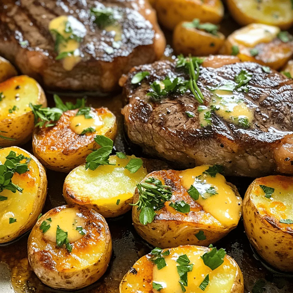 Knoblauch Butter Steak und Kartoffeln Pfanne lecker
