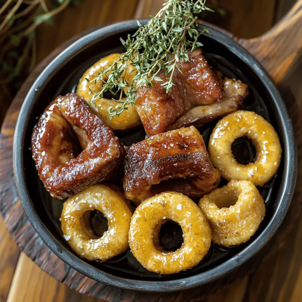Herzhafte Bier-Zwiebeln mit knusprigem Schweinefleisch