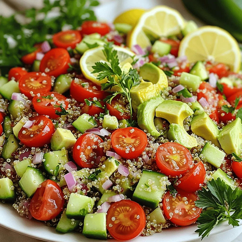 Für einen leckeren Quinoa-Salat brauchst du frische und gesunde Zutaten. Beginne mit 1 Tasse Quinoa. Quinoa ist ein großartiges Getreide mit vielen Nährstoffen. Du solltest auch 2 Tassen Wasser oder Gemüsebrühe verwenden. Die Brühe gibt dem Salat mehr Geschmack.