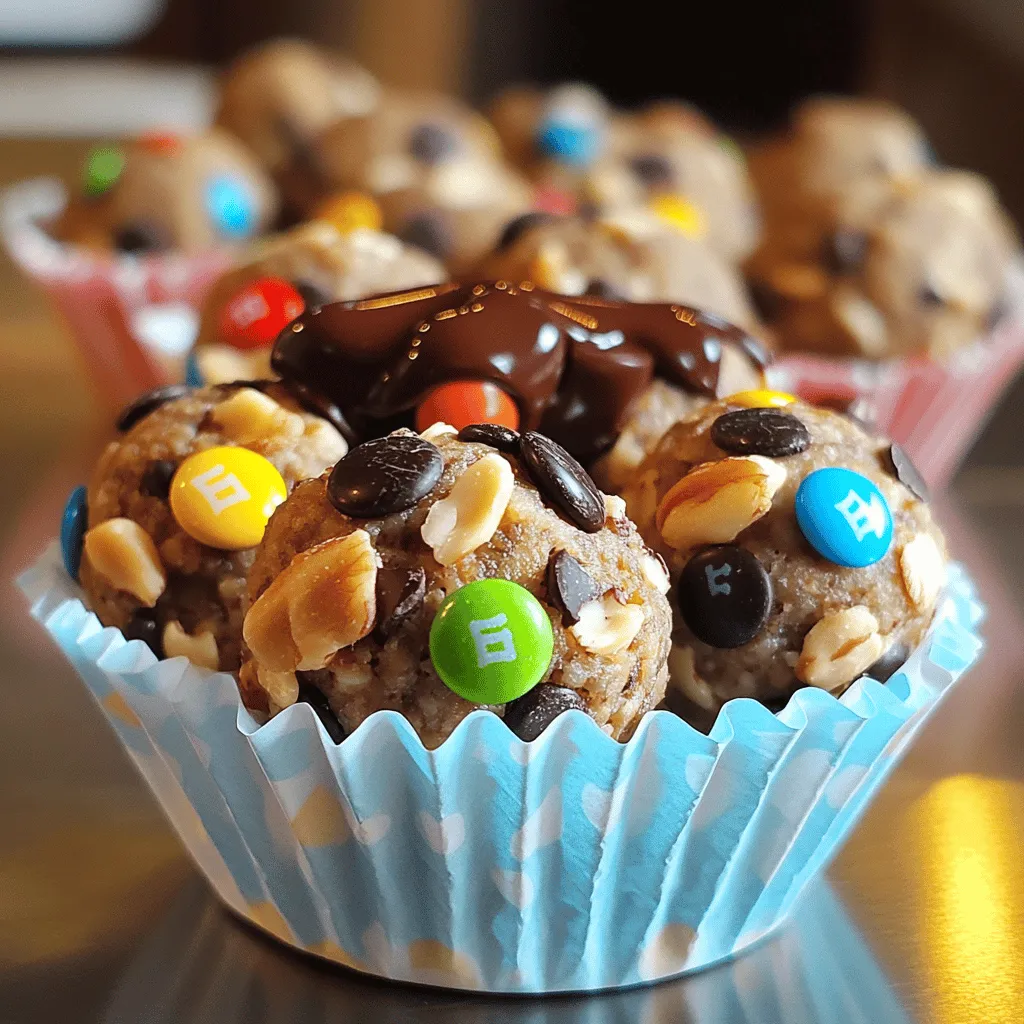 Um Monster Cookie Protein Balls zuzubereiten, benötigst du einige einfache Zutaten. Du brauchst 1 Tasse Haferflocken, ½ Tasse Erdnussbutter und ½ Tasse Honig oder Ahornsirup. Außerdem sind 1 Messlöffel Vanille-Protein-Pulver, ½ Tasse Mini-Schokoladenstückchen und ¼ Tasse M&Ms wichtig. Vergiss nicht ¼ Tasse gehackte Nüsse und 1 Teelöffel Vanilleextrakt. Ein Hauch Salz rundet den Geschmack ab.