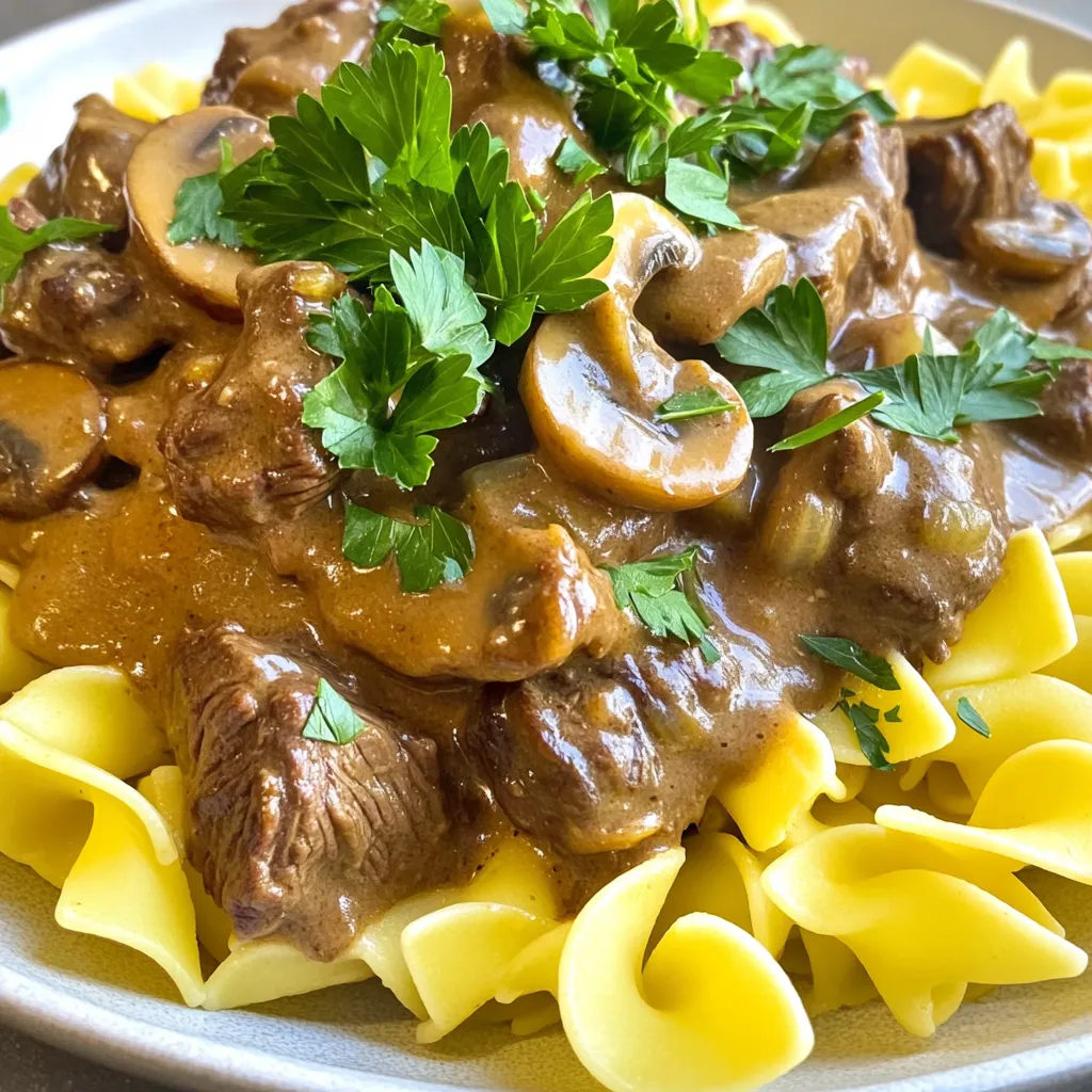 Slow Cooker Beef Stroganoff Egg Noodles Rezept