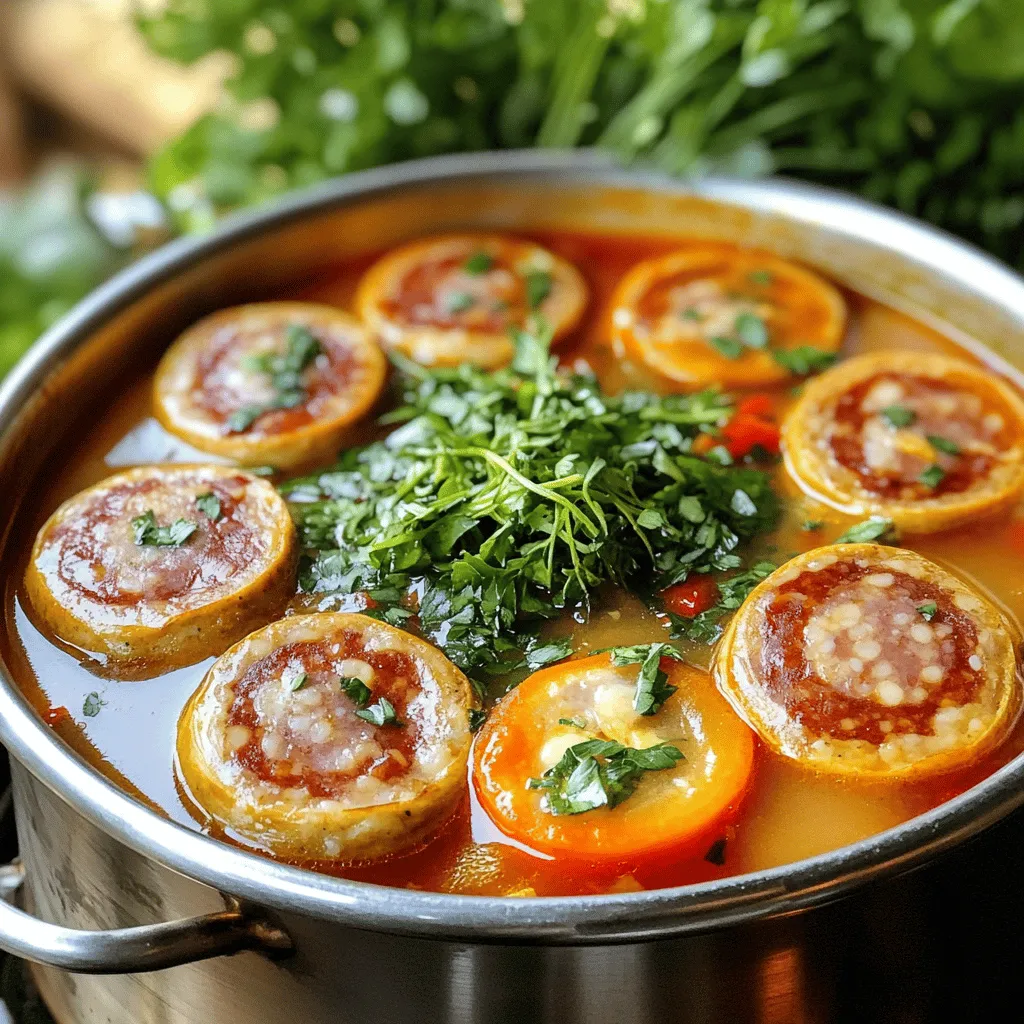 Um eine einfache Saucensuppe zu machen, brauchst du frische Zutaten. Die Hauptzutat sind 400 g Bratwürste. Diese schneidest du in Scheiben. Eine große Zwiebel, zwei Knoblauchzehen, zwei Karotten, zwei Selleriestangen und eine rote Paprika kommen ebenfalls in die Suppe. Diese Zutaten sorgen für Geschmack und Farbe.