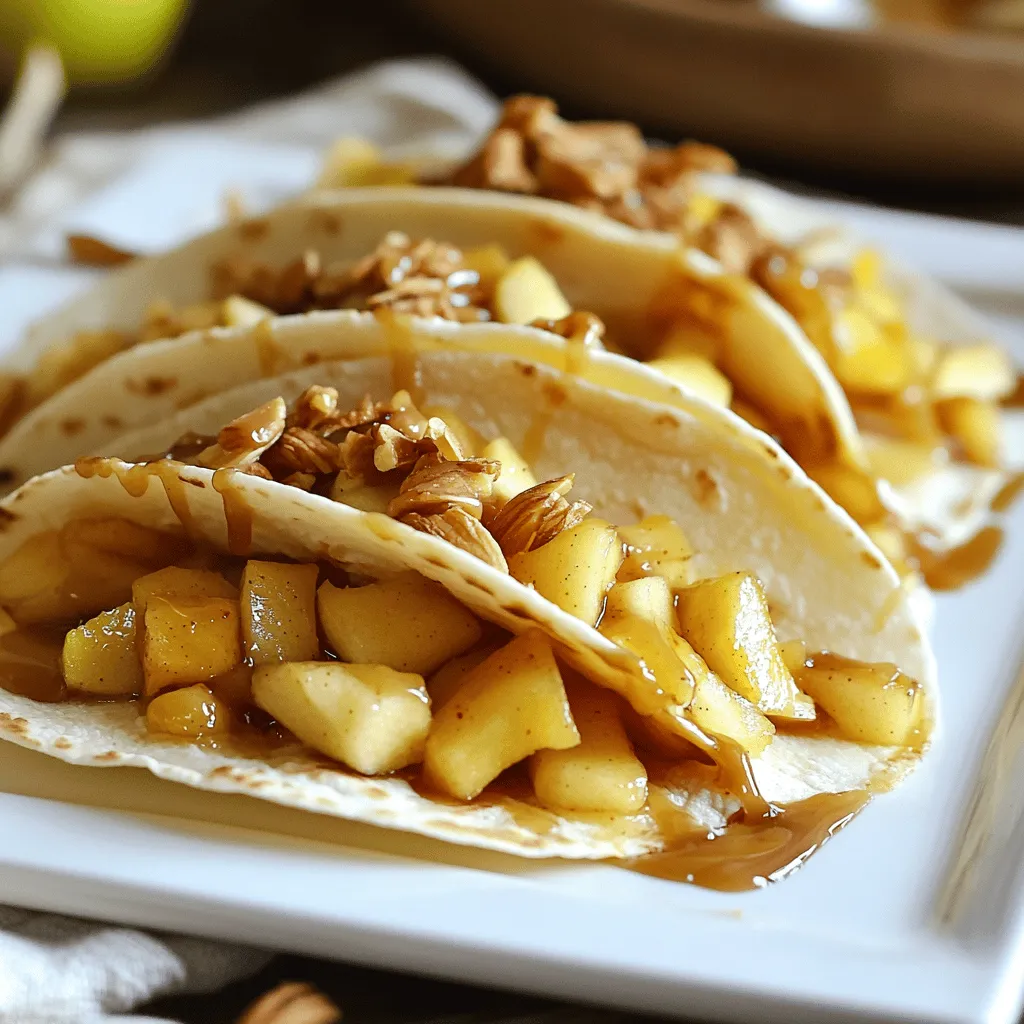 Für die Apfel-Cheesecake-Tacos brauchst du einige einfache Zutaten. Du benötigst 4 große Tortillas, die weich sind. Außerdem brauchst du 2 Tassen weichen Frischkäse. 1/2 Tasse Puderzucker macht die Füllung süß. Vergiss nicht 1 Teelöffel Vanilleextrakt für den Geschmack. Du brauchst auch 2 Äpfel, die geschält und gewürfelt sind. Ein Teelöffel Zimt und 1 Esslöffel Zitronensaft helfen, die Äpfel frisch und lecker zu machen. Zusätzlich kommen 1/4 Tasse Nüsse, wie Mandeln, dazu. Zum Abrunden verwendest du 1/4 Tasse Karamellsauce und optional Schlagsahne.