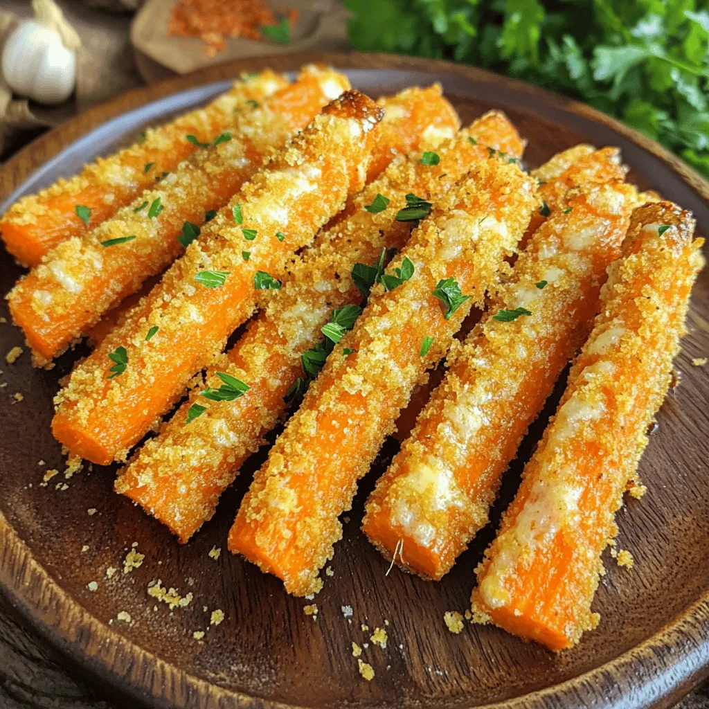 - 4 große Karotten, geschält und in Stifte geschnitten - ½ Tasse geriebener Parmesan - ½ Tasse Panko-Semmelbrösel