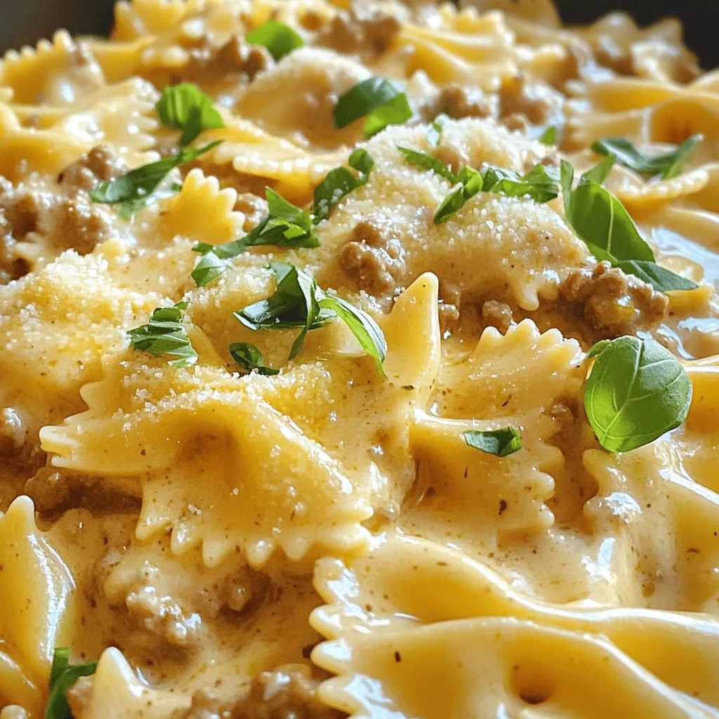 Cremige Knoblauch-Parmesan Schmetterlingsnudeln mit Rind