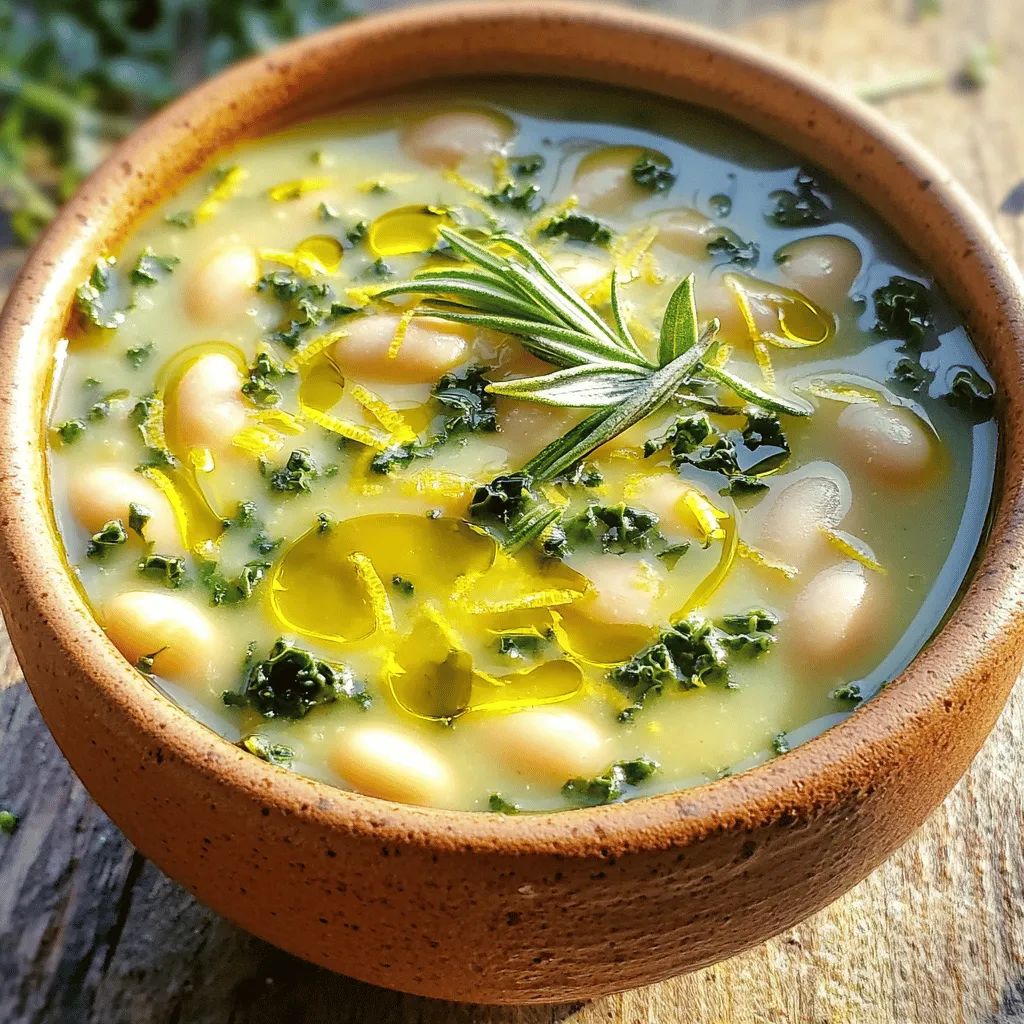 Die Zitronen-Rosmarin-Bohnensuppe hat frische und einfache Zutaten. Die Hauptzutat sind weiße Bohnen. Ich empfehle Cannellini oder Navy-Bohnen. Sie sind weich und cremig. Diese Bohnen sind voll mit Eiweiß und Ballaststoffen. Das macht sie gesund und sättigend.