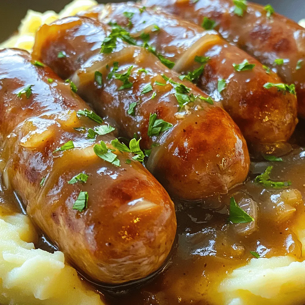 - 4 grobe Schweinswürstchen (Bangers) - 800 g Kartoffeln, geschält und gewürfelt - 200 ml Milch - 50 g Butter