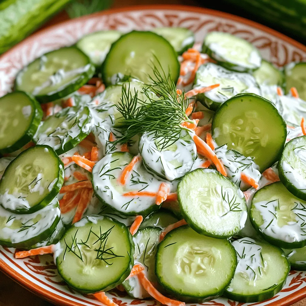 - 1 große Salatgurke, geschält und in dünne Scheiben geschnitten - 2 große Karotten, geschält und geraspelt - 150 g griechischer Joghurt