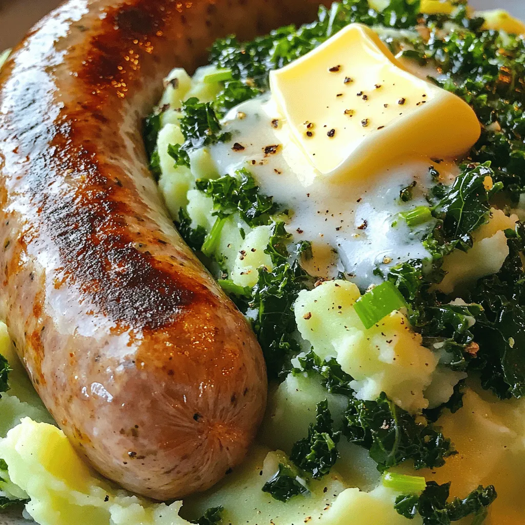 - 6 Irish Pork Sausages - 600 g Kartoffeln (geschält und gewürfelt) - 200 g Grünkohl (fein gehackt)
