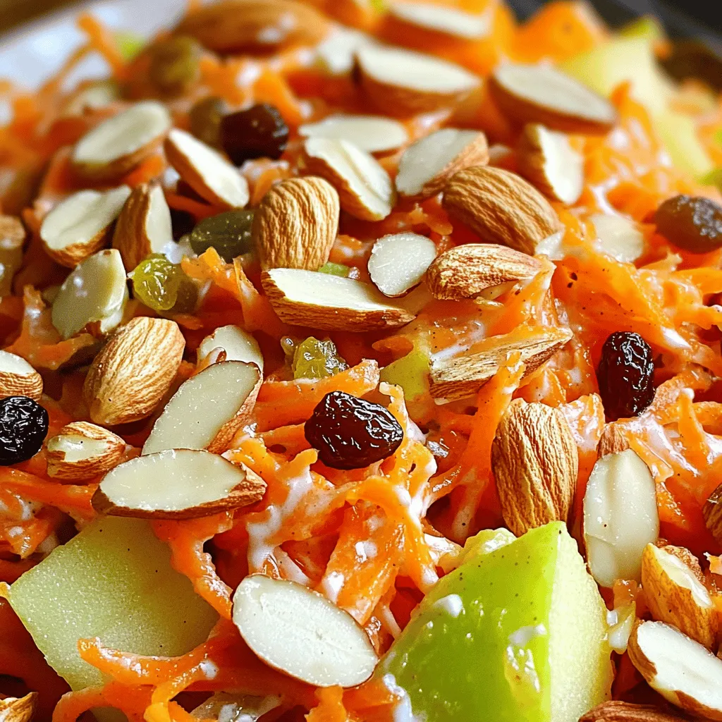 - 4 große Karotten, grob gerieben - 1 Apfel (z. B. Granny Smith) - ½ Tasse Mandeln, grob gehackt