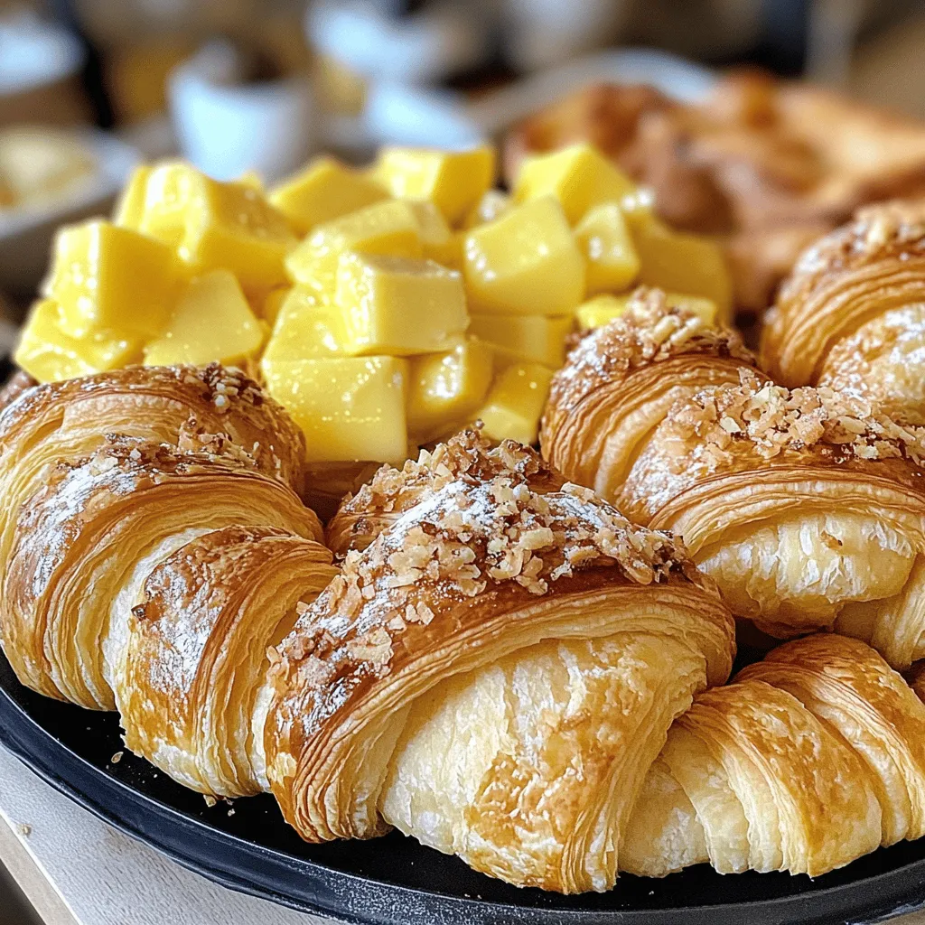 - 6 Croissants, in Stücke geschnitten - 250 g gekochter Schinken, gewürfelt - 200 g geriebener Käse (z.B. Gruyère oder Cheddar)