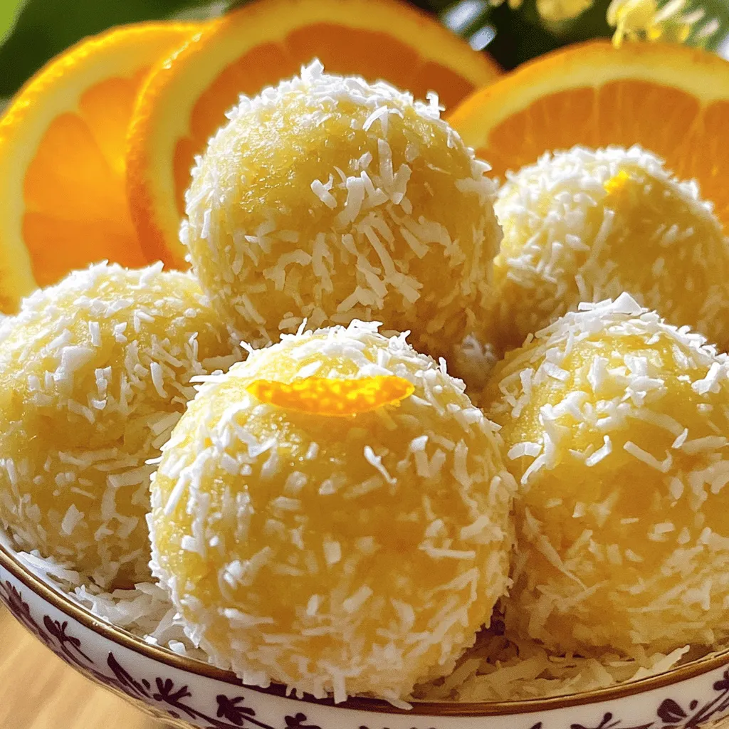 Orange Blossom Delight Balls sind süße, kleine Leckerbissen. Sie bestehen aus wenigen einfachen Zutaten. Diese Bällchen verbinden den Geschmack von Mandeln und Kokosnuss. Die orangefarbenen Zeste und das Orangenblütenwasser bringen eine frische Note.
