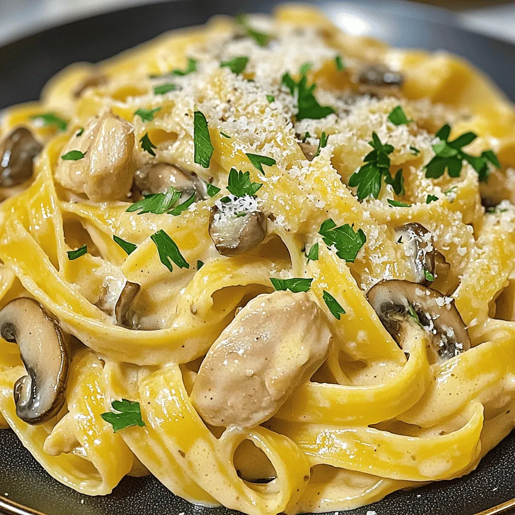 Hähnchen und Champignon Pasta in seidiger Sauce