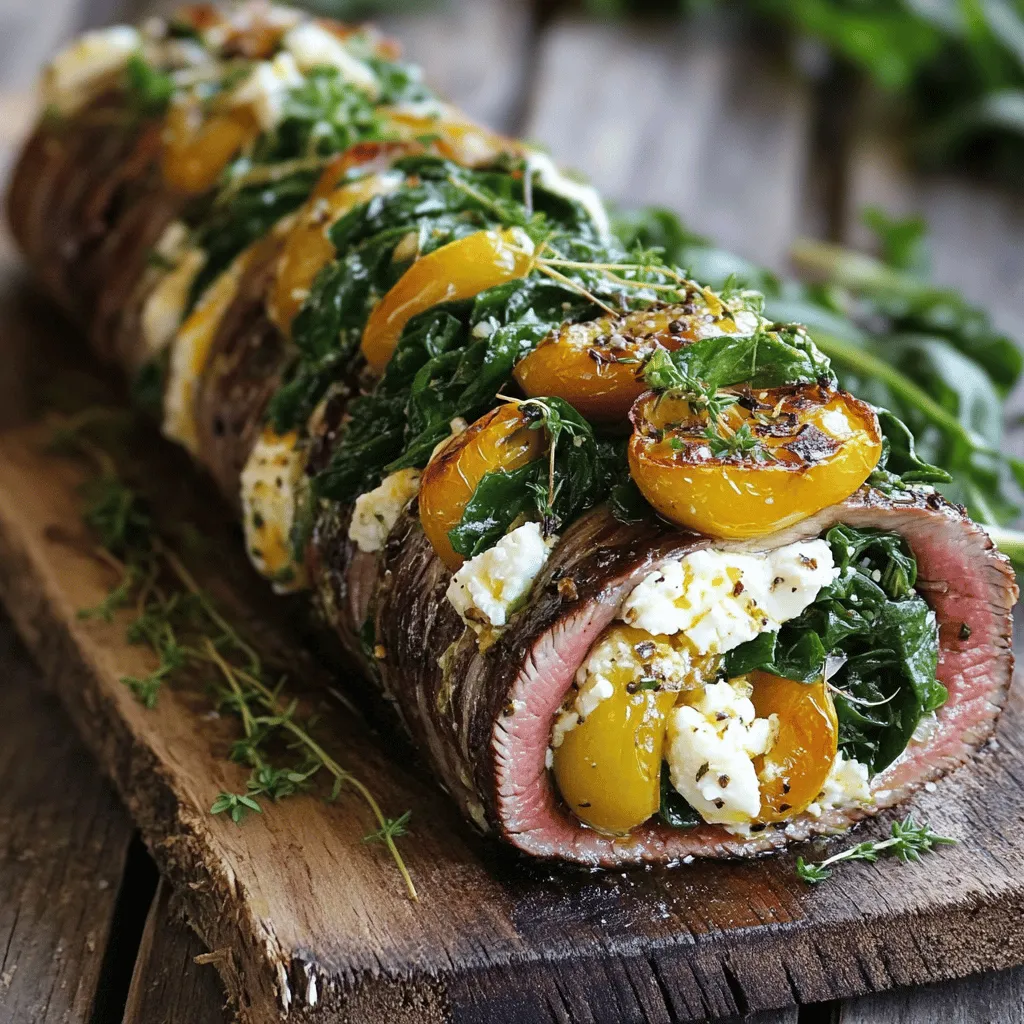 Um eine Flank Steak Roulade zuzubereiten, brauche ich gute Zutaten. Ich beginne mit 500 g Flanksteak. Dieses Fleisch ist zart und hat viel Geschmack. Dann füge ich 200 g zerbröckelten Feta-Käse hinzu. Der Feta gibt der Roulade eine cremige Textur. Ich nehme auch eine Tasse frischen Spinat. Der Spinat fügt Farbe und Nährstoffe hinzu.