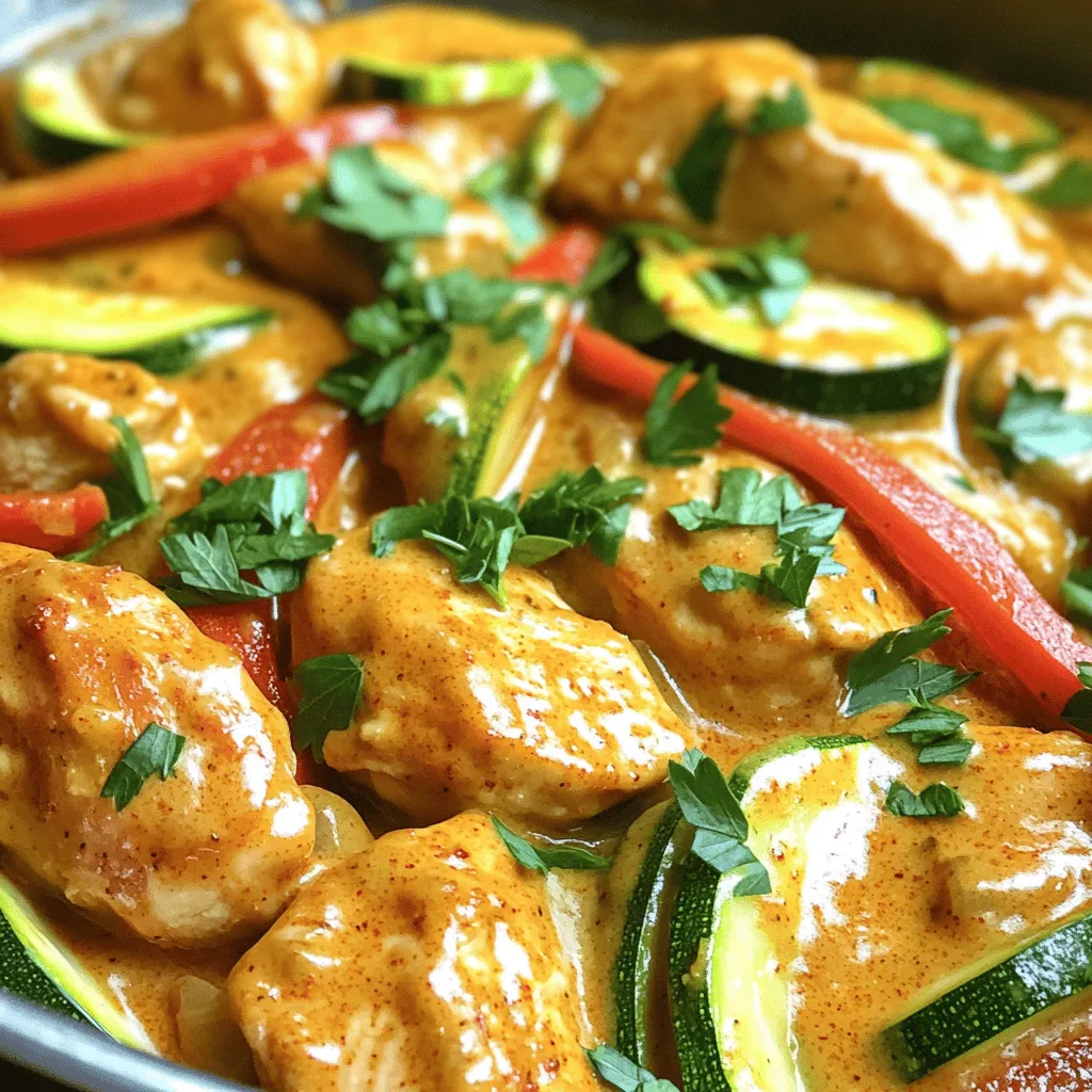Cremiges Paprika-Zucchini-Hähnchen Schnelles Rezept