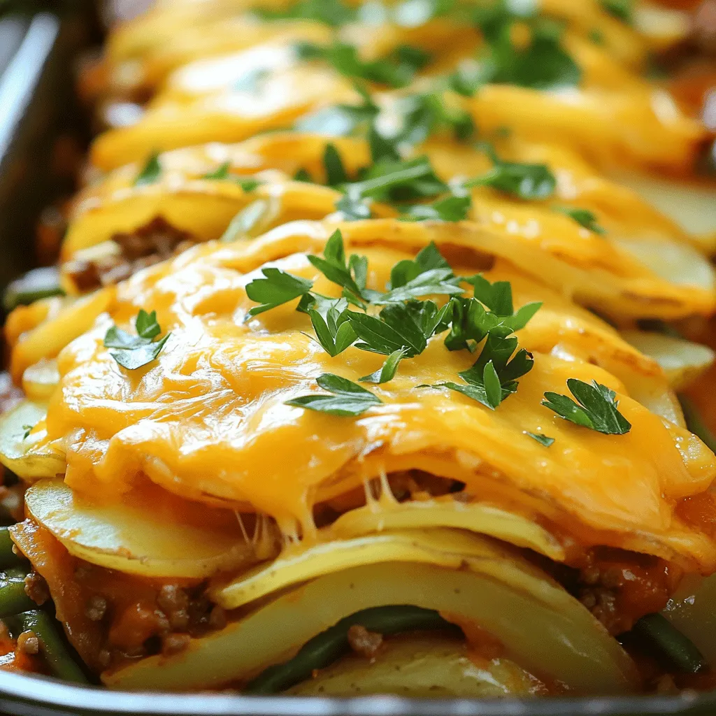 - 500 g Rinderhackfleisch - 600 g Kartoffeln, geschält und in dünne Scheiben geschnitten - 200 g Cheddar-Käse, gerieben