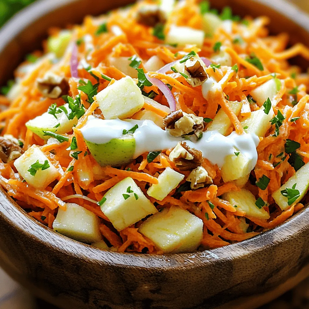 - 3 mittelgroße Karotten, grob geraspelt - 2 knackige Äpfel, entkernt und gewürfelt - 1 kleine rote Zwiebel, fein gehackt