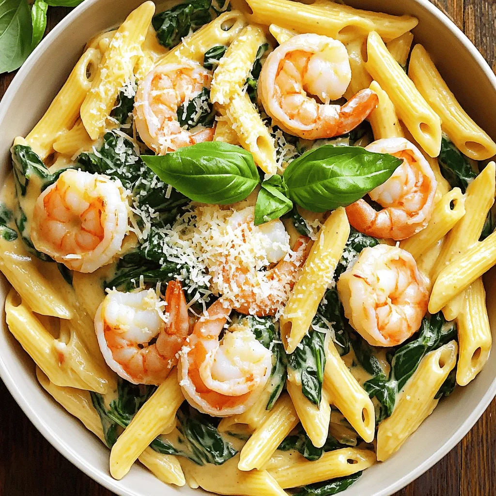 Käse Shrimp Spinat Penne Leckeres Pasta-Gericht