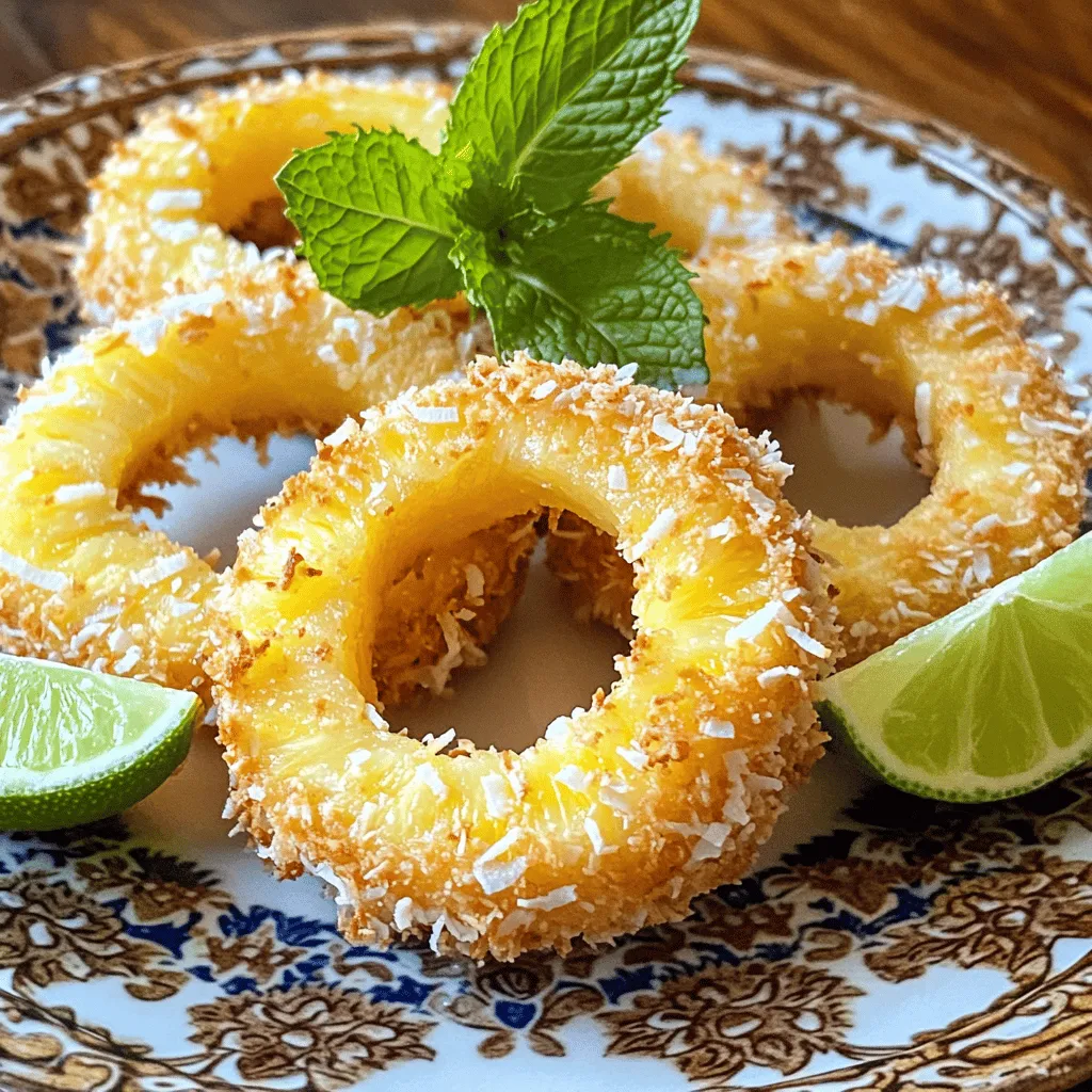 - 1 frische Ananas, geschält und in Ringe geschnitten - 1 Tasse Kokosraspeln - ½ Tasse Mehl