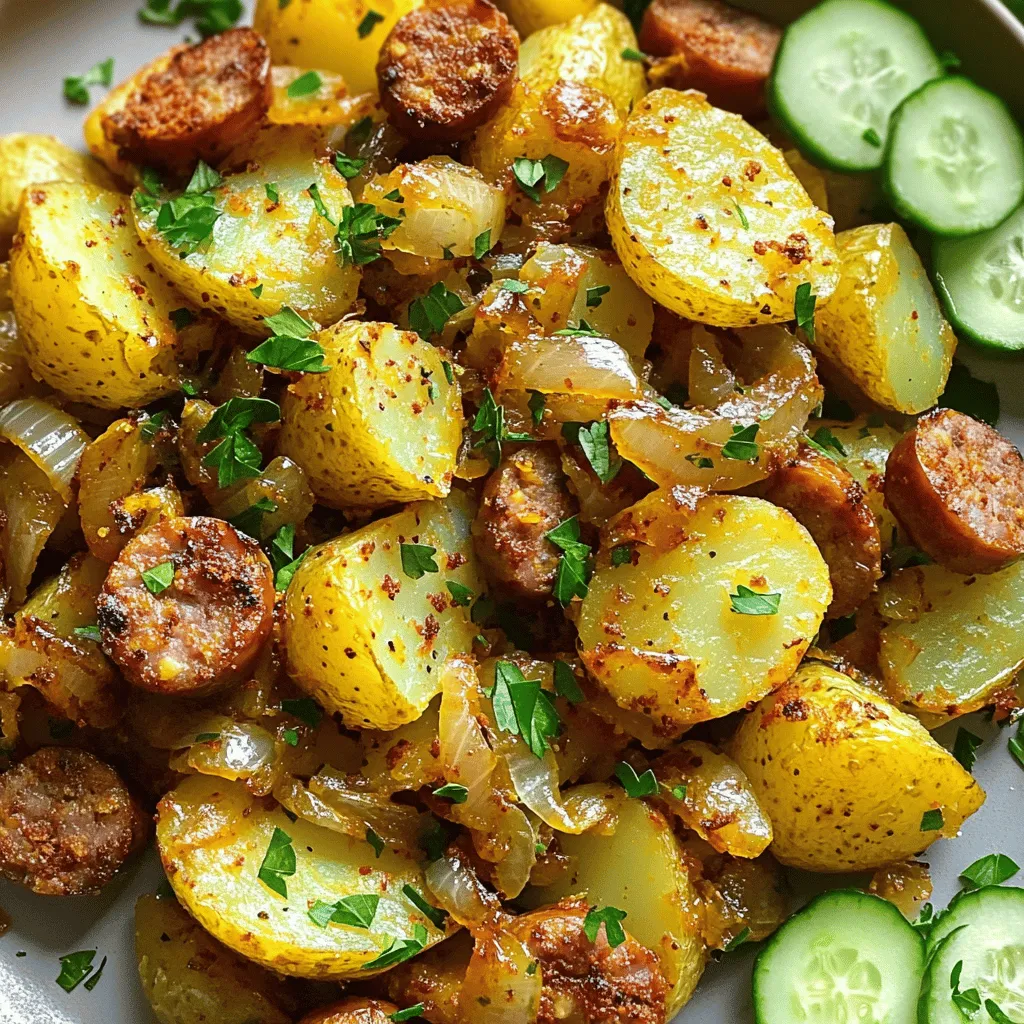 Frittierte Kartoffeln mit geräucherter Wurst köstlich