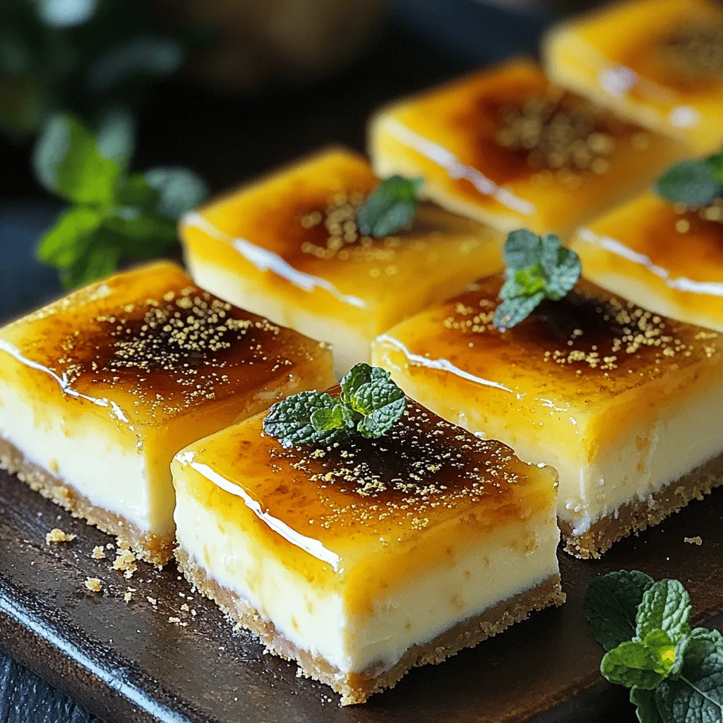 Um Crème Brûlée Cheesecake Bars zu machen, brauchst du einige Zutaten. Du benötigst 200 g zerbröselte Digestive-Kekse und 100 g geschmolzene Butter für den Boden. Für die Füllung benutze 600 g Frischkäse, 150 g Zucker und 3 große Eier. 200 ml Schlagsahne, 1 Teelöffel Vanilleextrakt und eine Prise Salz runden die Mischung ab. Für das Karamell brauchst du 2 Esslöffel braunen Zucker.