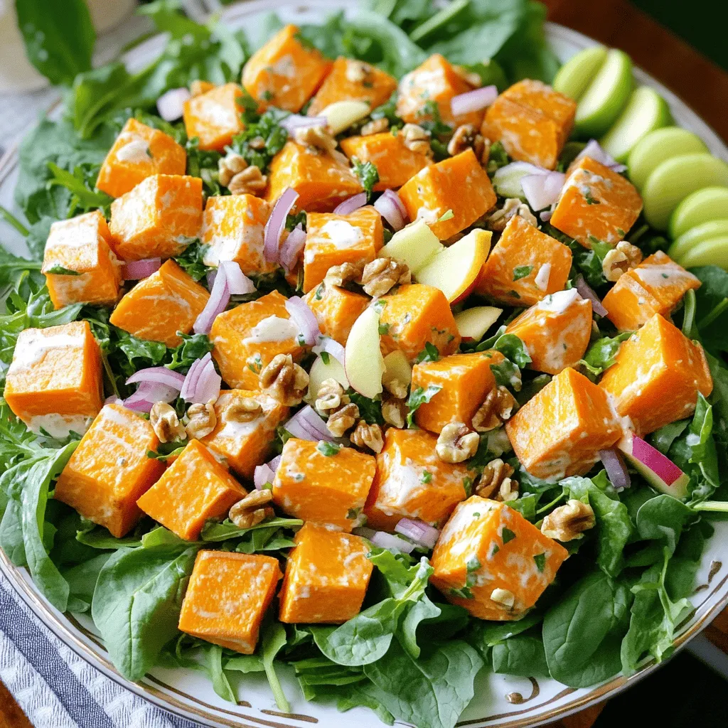 Cremiger Süßkartoffelsalat mit Blattgemüse gesund und einfach