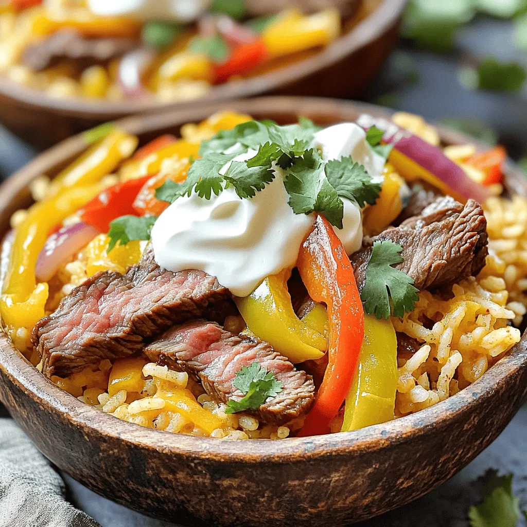 Queso Rice with Steak Strips Schnelle und leichte Mahlzeit