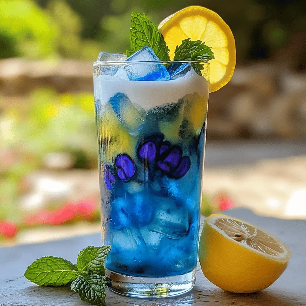 Für den Iced Butterfly Pea Flower Tea Latte brauchst du ein paar einfache Zutaten. Du benötigst: - 1 Tasse Wasser - 2 Esslöffel getrocknete Schmetterlingserbsenblüten - 1 Esslöffel Honig oder Agavendicksaft (nach Geschmack) - 1 Tasse Kokosmilch (oder andere Milch) - Eiswürfel - Frische Minzblätter zur Dekoration - Eine Scheibe Zitrone (optional, zum Servieren)