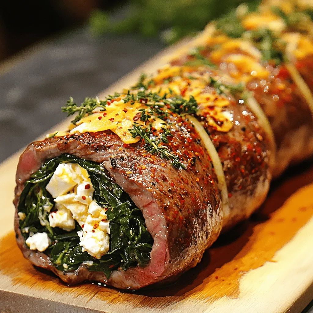 Um gefülltes Flanksteak perfekt zuzubereiten, benötigst du frische Zutaten. Du brauchst 1 kg Flanksteak, 200 g frischen Spinat, 100 g Feta-Käse, 50 g Parmesan-Käse, 2 Knoblauchzehen, 1 kleine Zwiebel, Oregano, Paprika, Salz, Pfeffer und Olivenöl. Diese Zutaten sind wichtig für den vollen Geschmack.