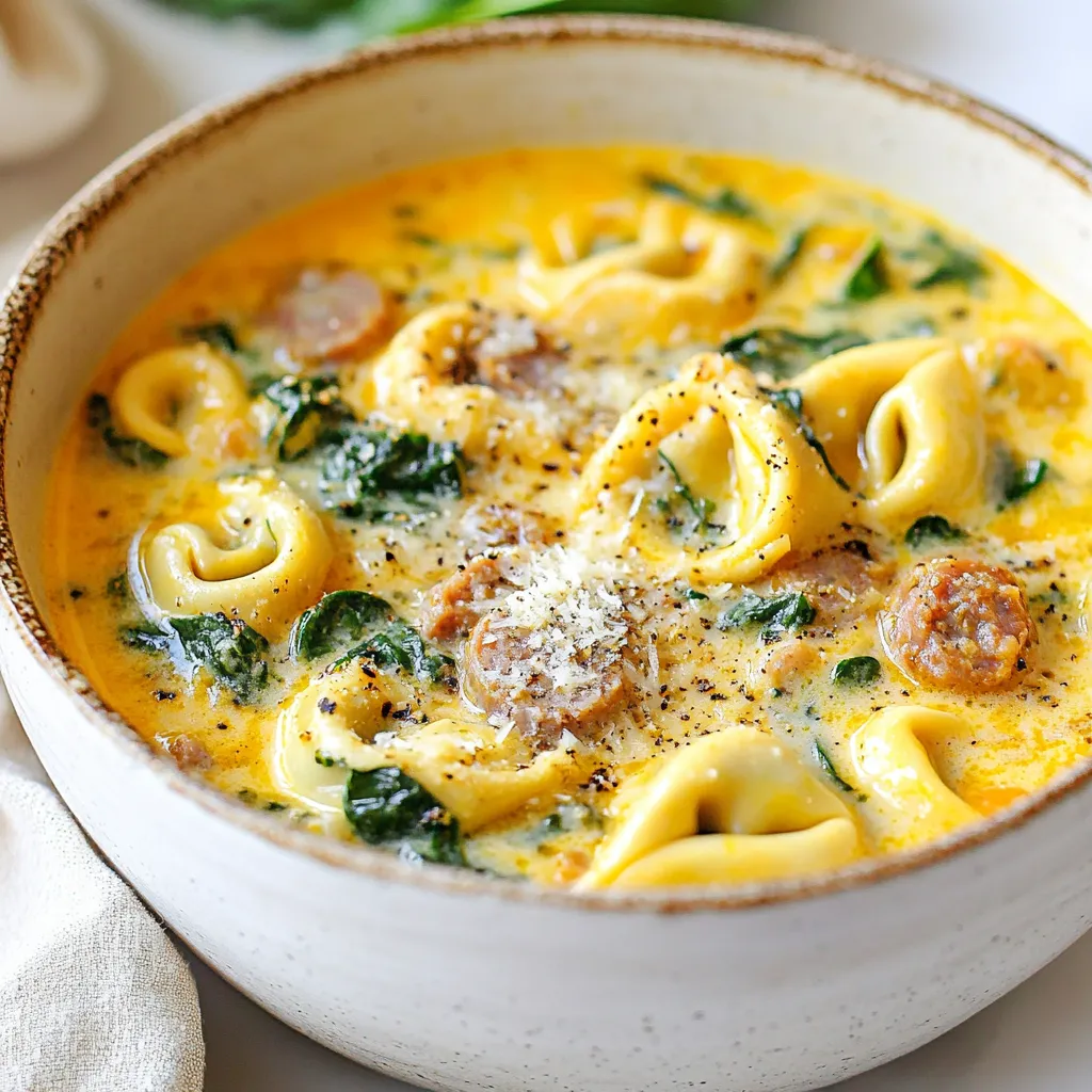 Cremige Wurst-Spinat-Tortellini-Suppe Einfach und Lecker