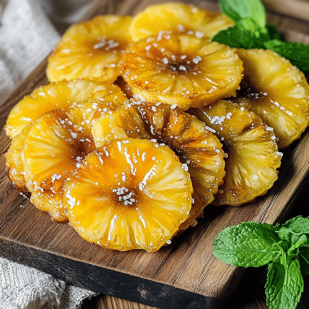 Um frittierte Ananasscheiben zuzubereiten, brauchst du frische Zutaten. Für das Rezept benötigst du eine frische Ananas, Mehl, Maisstärke, Backpulver, Salz, Zimt, Kokosmilch und Vanilleextrakt. Du solltest auch Öl zum Frittieren bereitstellen. Optional kannst du Puderzucker und frische Minzblätter für die Garnitur verwenden.