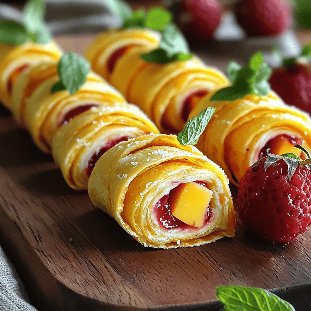 Um einfache Erdbeer-Käsekuchen-Rollen zu machen, brauchst du ein paar einfache Zutaten. Du benötigst sechs große Tortillas. Mehl- oder Vollkorn-Tortillas funktionieren gut. Dann brauchst du 300 g zimmerwarmen Cream Cheese. 100 g Puderzucker und einen Teelöffel Vanilleextrakt sind wichtig für den Geschmack. Frische Erdbeeren sind ein Muss! Du benötigst 200 g, gewaschen und in Scheiben geschnitten. 100 g steif geschlagene Schlagsahne geben der Füllung eine luftige Note. Optional kannst du auch 50 g Erdbeermarmelade für mehr Geschmack verwenden. Minzblätter sind eine tolle Garnitur.