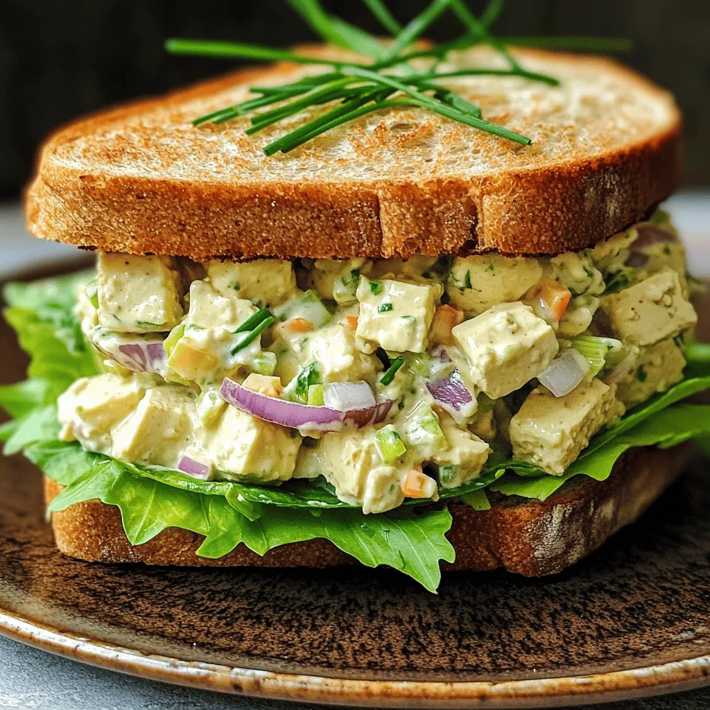 Um einen leckeren Tofu Salad Sandwich zu machen, brauchst du folgende Zutaten: - 200g fester Tofu, gut gepresst und zerbröselt - 2 Esslöffel Mayonnaise (oder veganer Ersatz) - 1 Teelöffel Senf - 1 kleine rote Zwiebel, fein gehackt - 1 Stange Sellerie, gewürfelt - 1/2 Paprika, gewürfelt (jede Farbe) - 2 Esslöffel frischer Schnittlauch, gehackt - 1 Teelöffel Zitronensaft - Salz und Pfeffer nach Geschmack - 4 Scheiben Vollkornbrot oder Brötchen - Blätter von frischem Salat (z.B. Kopfsalat oder Rucola)