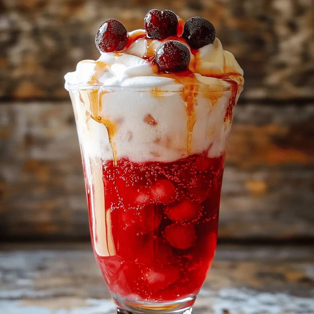 Um Cherry Italian Cream Sodas zuzubereiten, benötigen Sie nur einige einfache Zutaten. Diese sind: 1 Tasse Kirschsaft, 1 Tasse Sprudelwasser, 2 Esslöffel Zucker, 1/2 Teelöffel Vanilleextrakt, 1/2 Tasse Schlagsahne, Eiswürfel und frische Kirschen zum Garnieren. Diese Zutaten machen das Getränk frisch und lecker.