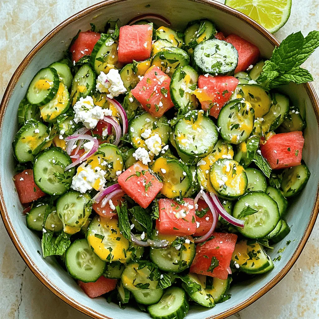 Cucumber Watermelon Feta Salad Frisch und Lecker