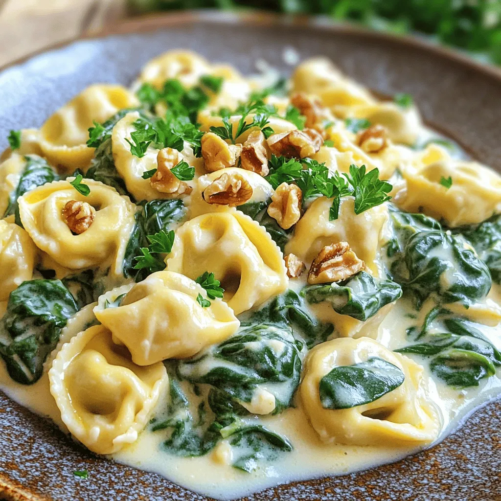 - 300 g frische Käsetortellini - 200 g frischer Spinat - 200 ml Sahne