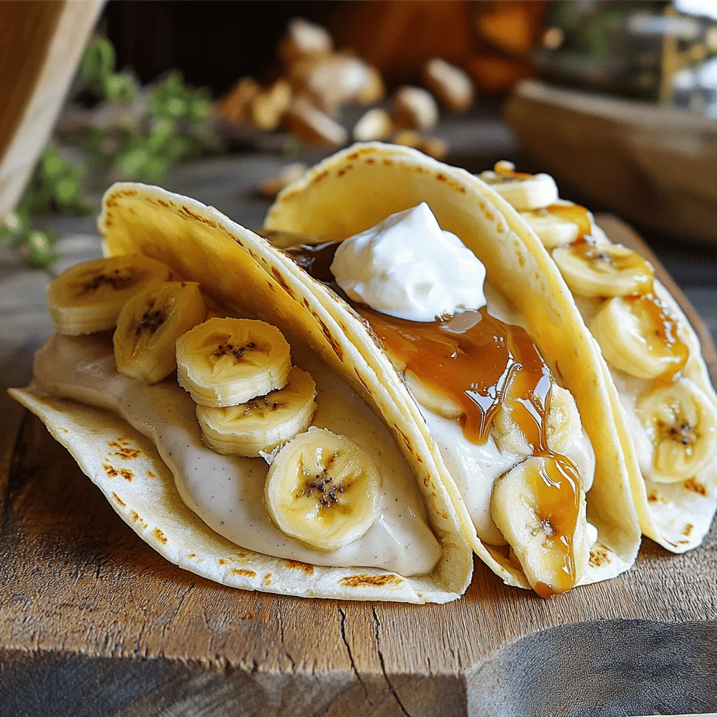 Um Bananenpudding-Tacos zuzubereiten, benötigst du einige einfache Zutaten. Du brauchst 4 kleine Tortillas, 2 reife Bananen, 1 Tasse Vanillepudding, 1/2 Tasse Schlagsahne, 1 Teelöffel Vanilleextrakt, 1/4 Tasse Karamellsauce, 1/4 Tasse gehackte Nüsse und eine Prise Zimt. Diese Zutaten machen das Rezept besonders lecker und einfach.