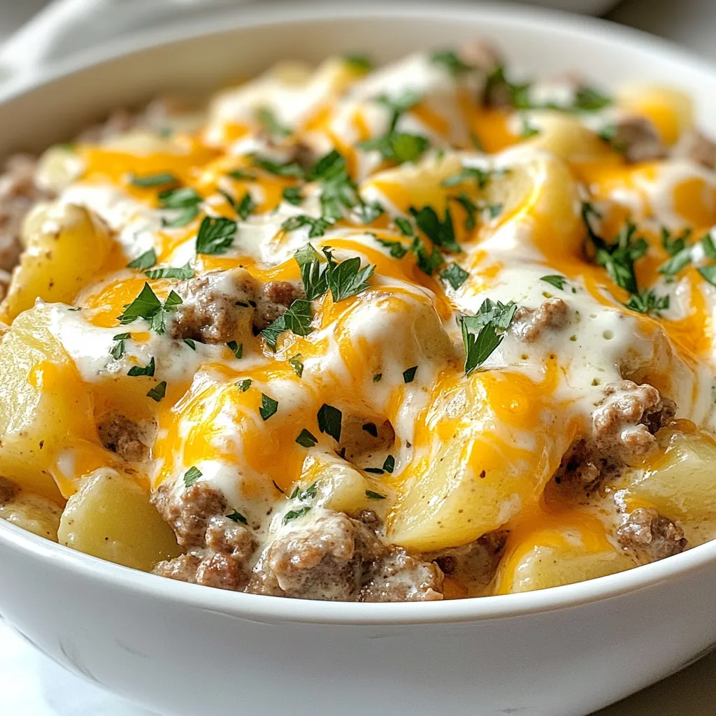 Cremige Fleisch- und Kartoffelpfanne Einfaches Rezept