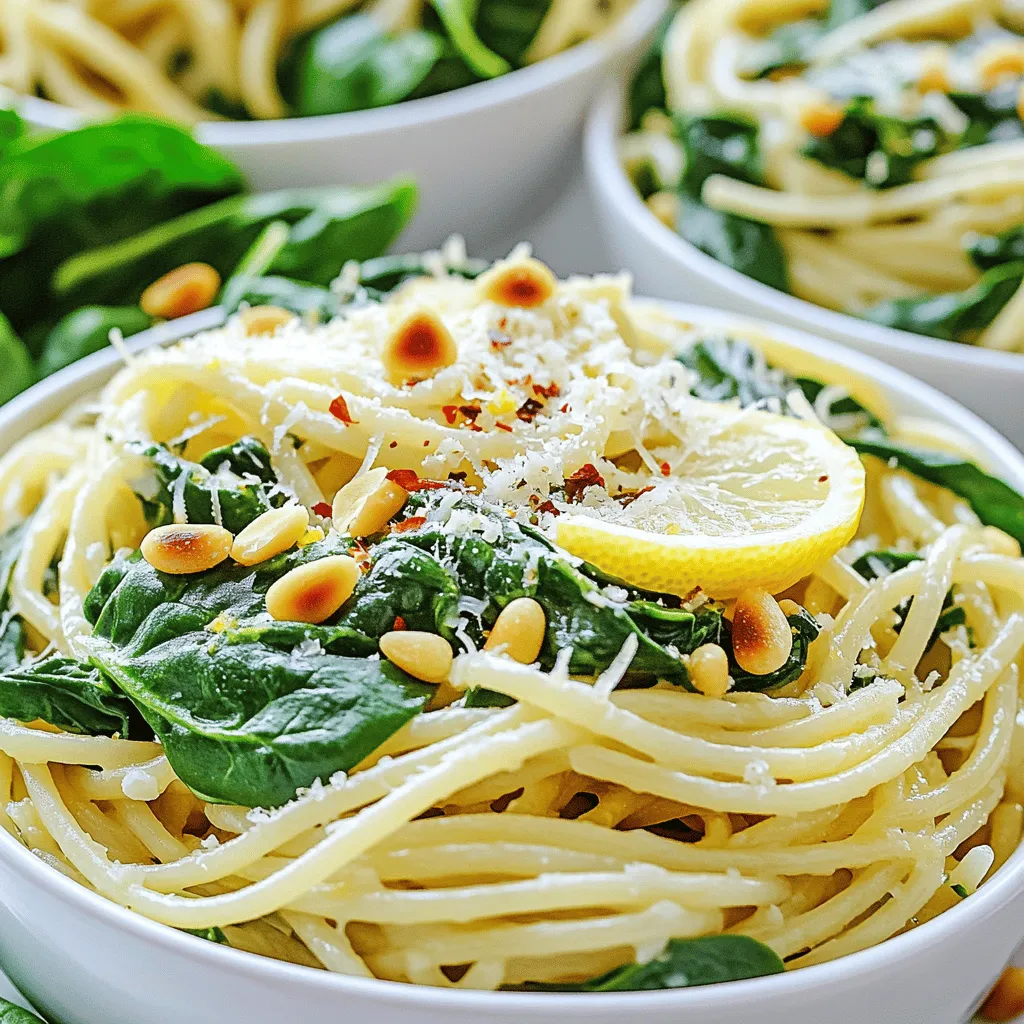 - 250 g Pasta (z.B. Spaghetti oder Linguine) - 200 g frischer Spinat - 2 Zitronen (Saft und Schale)