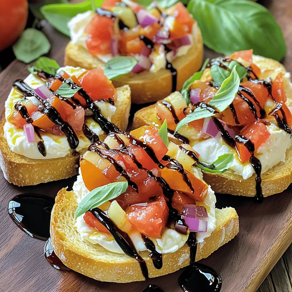 Für ein einfaches und köstliches Burrata Bruschetta benötigst du folgende Hauptzutaten: - 1 französisches Baguette, schräg geschnitten - 200 g Burrata-Käse - 2 große reife Tomaten, gewürfelt - 1 kleine rote Zwiebel, fein gehackt - 2 Knoblauchzehen, gehackt - 1 Esslöffel Balsamico-Glasur - 1 Esslöffel natives Olivenöl - Frische Basilikumblätter, gehackt - Salz und Pfeffer nach Geschmack