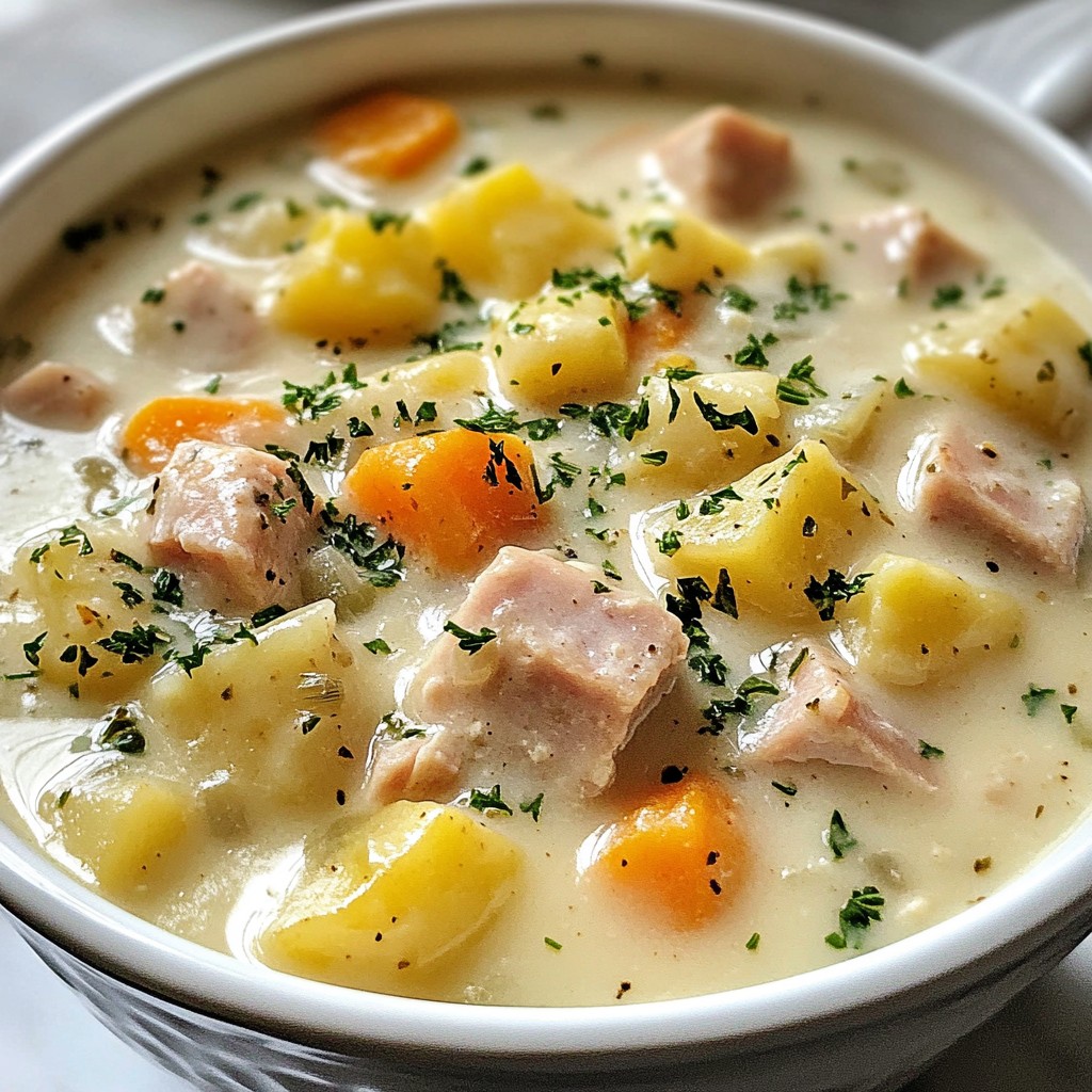 Creamy Crockpot Turkey Ham & Potato Chowder Rezept