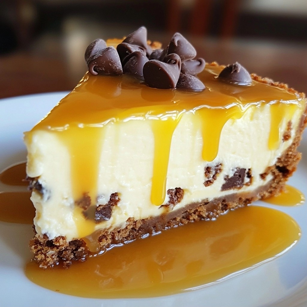 Schokoladenchip Cheesecake mit köstlicher Karamellsoße